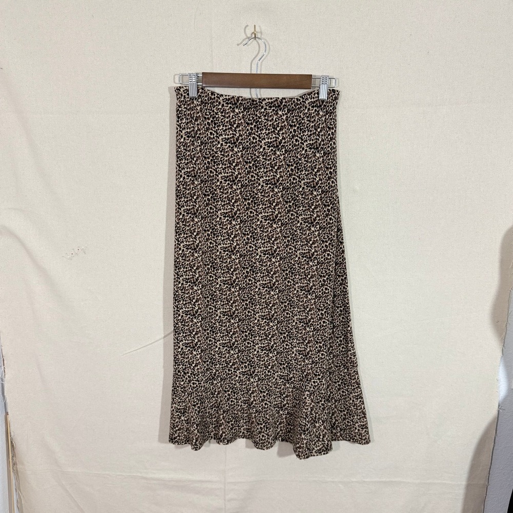Sag Harbor Stretch Womens Large Leopard Print Midi Skirt Brown T73215MV